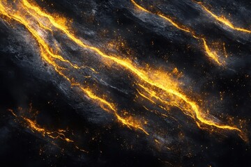 Poster - Luminous cracks of molten gold illuminate the dark surface, creating an awe-inspiring display of color and texture in a fiery landscape. Generative AI