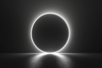 Poster - Circular light emanates brilliance in a darkened space, creating an ethereal contrast of shadows and illumination. Generative AI