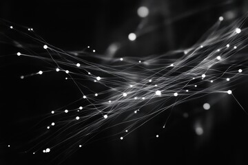 Poster - Dazzling dance of light particles creating a mesmerizing abstract pattern in black and white tones during an artistic display. Generative AI
