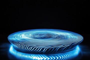 Poster - Visual symphony of blue light creates a mesmerizing circular pattern on a reflective surface in a dark setting. Generative AI