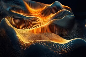 Poster - Glowing waves of light create an ethereal landscape in dark surroundings, revealing intricate patterns of color and form. Generative AI