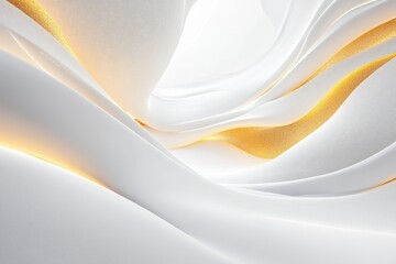 Poster - Flowing elegance of white and gold fabric creates a serene atmosphere of luxury and comfort in a bright, minimalistic setting. Generative AI