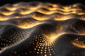 Poster - Mysterious golden waves dance in the dark, creating a mesmerizing visual landscape of light and texture. Generative AI