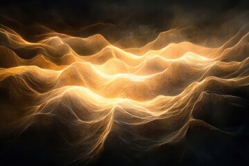 Poster - Waves of golden light dance across a darkened background, creating a mesmerizing display of energy and movement. Generative AI