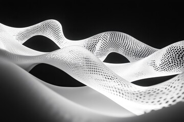 Fototapete - Creative play of light on flowing structures showcasing an abstract design in monochrome elegance. Generative AI