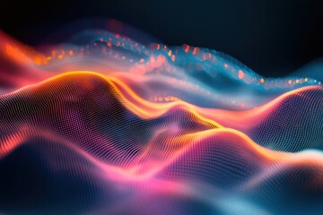 Poster - Colorful abstract waves of light create a mesmerizing visual experience in a digital landscape of vibrant energy. Generative AI
