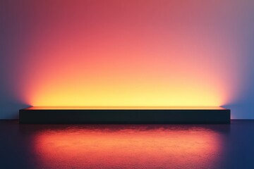 Poster - Vibrant gradient glow illuminates a sleek platform in a modern space, creating a captivating ambiance at dusk. Generative AI