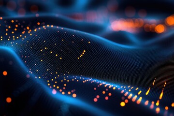 Poster - Digital waves of light ebb and flow in a mesmerizing display of color against a dark backdrop. Generative AI