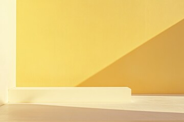 Poster - Vibrant yellow wall casting shadows in a modern minimalist indoor space during the afternoon light. Generative AI