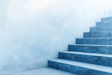 Poster - Stunning blue concrete staircase leading to an elegant upper level in a serene, modern architectural space. Generative AI
