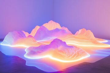 Poster - Celestial landscape installation glows in vibrant hues at contemporary art space during evening hours. Generative AI