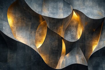 Poster - Intricate interplay of light and shadows in an abstract architectural design with warm glow. Generative AI