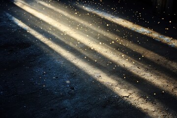 Poster - Mysterious rays of sunlight illuminate dust particles in an abandoned room during the golden hour. Generative AI