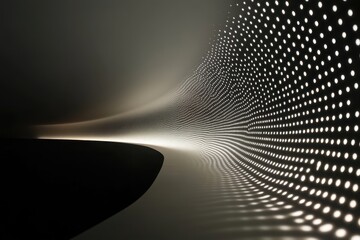 Poster - Waves of light dance along the curving walls in a modern art installation at twilight. Generative AI
