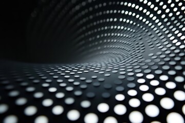 Poster - Curving patterns of light and shadow create a mesmerizing visual experience with dots dancing across a dark background. Generative AI