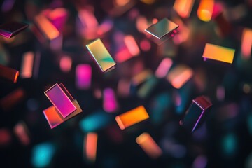 Poster - Dazzling fragments of light dance effortlessly in the darkness, creating a mesmerizing kaleidoscope of colors. Generative AI
