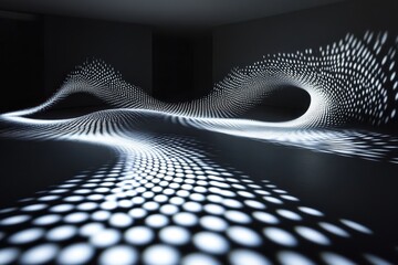 Poster - Luminous patterns dance across a sleek floor in a modern space during an immersive art installation at dusk. Generative AI