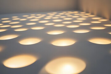Poster - Soft light patterns creating an inviting ambiance across a textured surface in a tranquil indoor space during the evening. Generative AI