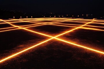Poster - Illuminated patterns dance across the ground on a clear night, creating a mesmerizing interplay of light and shadow in the city. Generative AI