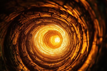 Poster - Illuminated spiral at dusk inviting exploration of hidden depths in an ancient structure. Generative AI