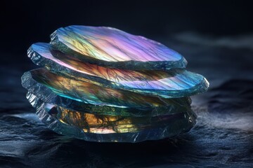 Poster - Colorful crystal layers stacked elegantly reveal nature's mesmerizing artistry in a serene and darkened setting. Generative AI