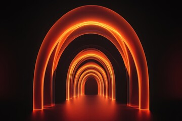 Poster - Vibrant arches of illuminated neon light create a mesmerizing pathway through a darkened space evoking wonder and curiosity. Generative AI