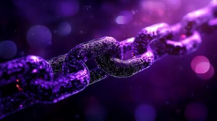 3D purple and black digital chain with binary code background