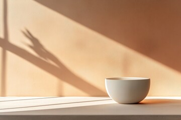 Poster - Soft shadows dance gracefully around a minimalistic bowl in the warm light of the afternoon sun. Generative AI