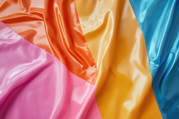 Poster - Textured fabric layers showcasing vibrant colors of pink, orange, yellow, and blue set against a soft backdrop. Generative AI