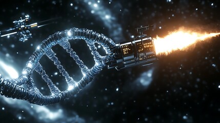 3D render of a DNA double helix being cut background