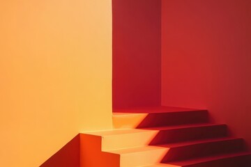 Poster - Stepping into a world of warm hues with vibrant orange and red geometrical forms. Generative AI