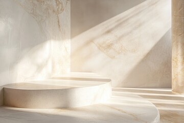 Poster - Elegant interior with soft light illuminating the smooth marble surfaces in a serene, minimalist setting. Generative AI