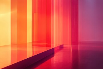 Poster - Vibrant colors dance through translucent panels, creating a captivating atmosphere in an artistic space. Generative AI