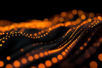 Poster - Vibrant orange dots flow like waves against a dark backdrop, creating a mesmerizing visual experience for viewers at night. Generative AI