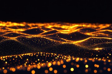 Poster - Mesmerizing golden waves of light dance in a dark expanse, creating a captivating visual experience at dusk. Generative AI