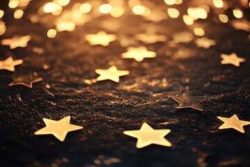 Poster - Golden stars scattered across a textured surface create a magical atmosphere during an intimate evening gathering. Generative AI