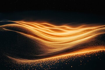 Poster - Glowing golden waves cascade through a serene dark space, creating an ethereal visual dance of light and movement. Generative AI