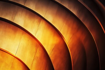 Poster - Curved wooden patterns glow warmly in an artistic display of craftsmanship and design during golden hour. Generative AI