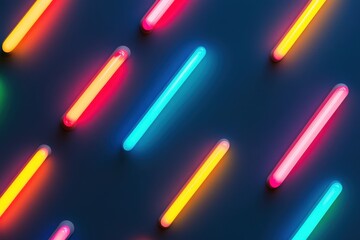 Poster - Vibrant neon lines create a mesmerizing pattern on a dark backdrop, evoking energy and modernism in urban settings. Generative AI