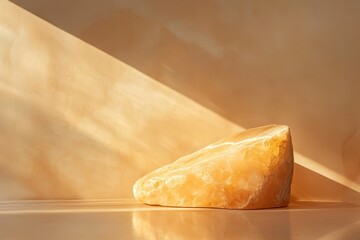 Poster - Natural light creates warm shadows on a beautiful salt rock resting on a smooth surface in a tranquil indoor space. Generative AI