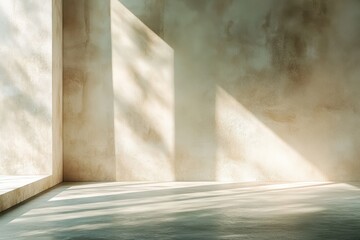Poster - Soft natural light illuminates the serene, minimalistic interior of a modern architectural space during the quiet hours of morning. Generative AI