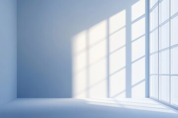 Poster - Soft light casts gentle shadows in an empty room with expansive windows during a tranquil afternoon. Generative AI