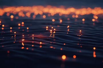 Poster - Glowing reflections dance on tranquil water under the soothing twilight sky. Generative AI