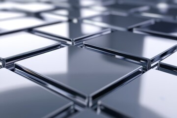 Poster - Reflective tiles create a mesmerizing pattern of light and texture in a modern setting at dusk. Generative AI