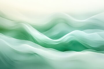 Poster - Waves of soft green hues rolling gently under a serene light in a tranquil abstract landscape. Generative AI