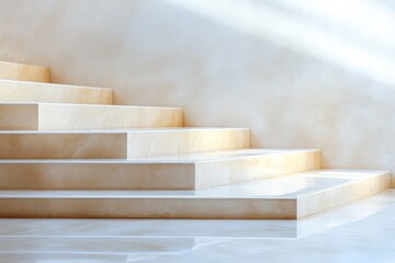 Poster - Elegant marble stairs bathed in soft light showcasing warmth and sophistication. Generative AI