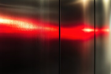 Poster - Reflections of light dance on metallic surfaces in a sleek modern elevator corridor. Generative AI