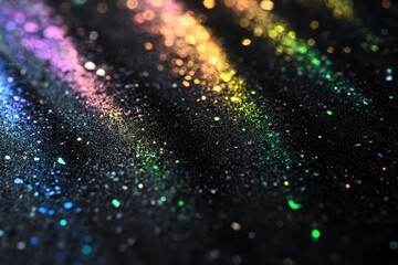 Poster - Bright colors shimmering on a dark surface creating a vibrant, abstract visual effect in soft light. Generative AI