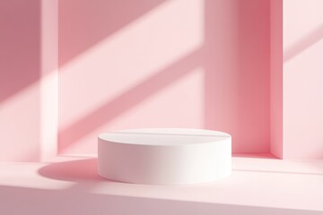 Poster - Minimalist display stage in soft pink hues showcases elegant design elements for modern presentations and art displays. Generative AI