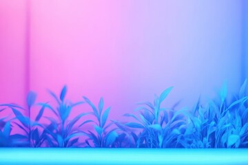 Poster - Vibrant foliage illuminated by colorful lights in a serene indoor space during evening hours. Generative AI